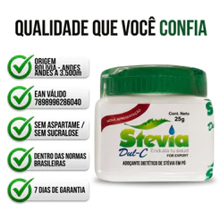 Adoçante Stevia Em Pó Dul-C 25g Natural Importado Bolívia Sem Amargor Zero Calorias Diabéticos