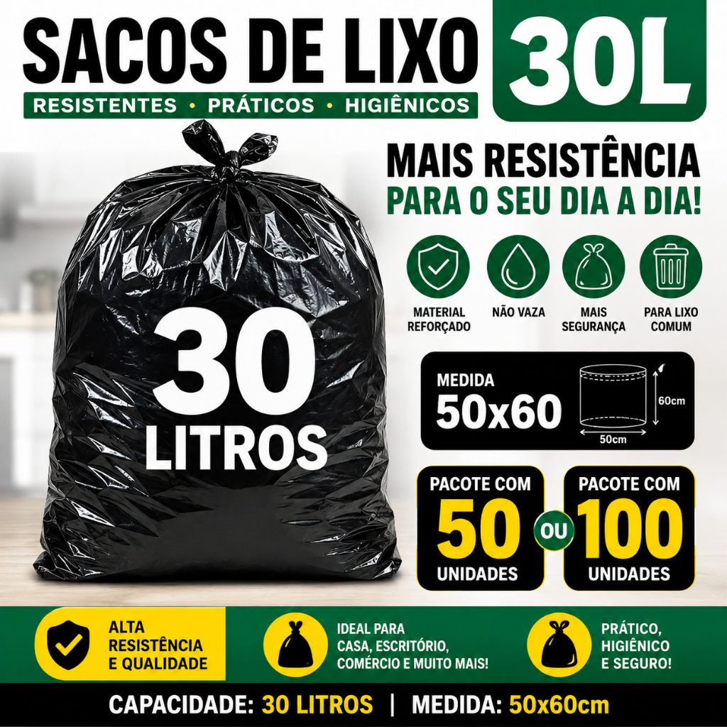 Saco de lixo 30 litros pacote com 100 ou 50 unidades direto da fábrica