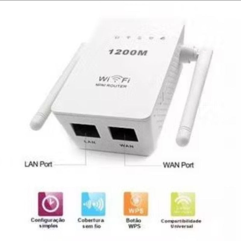 Repetidor de Sinal Roteador Wirelless 1200mbps 2 Antenas Amplificador