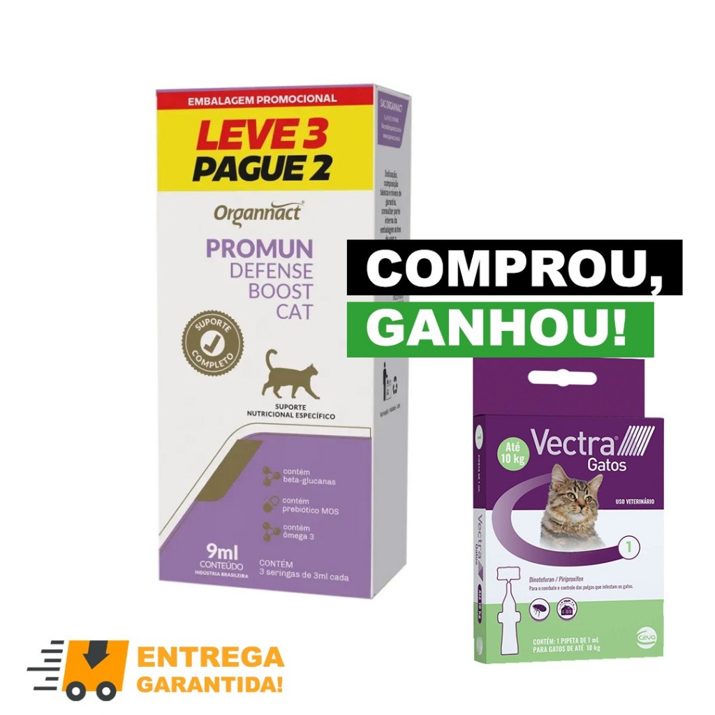 Kit 3 Promun Defense Boost Cat 3ml Combo Leve 3 Pague 2 + Antiparasitário Vectra Promoção Organnact