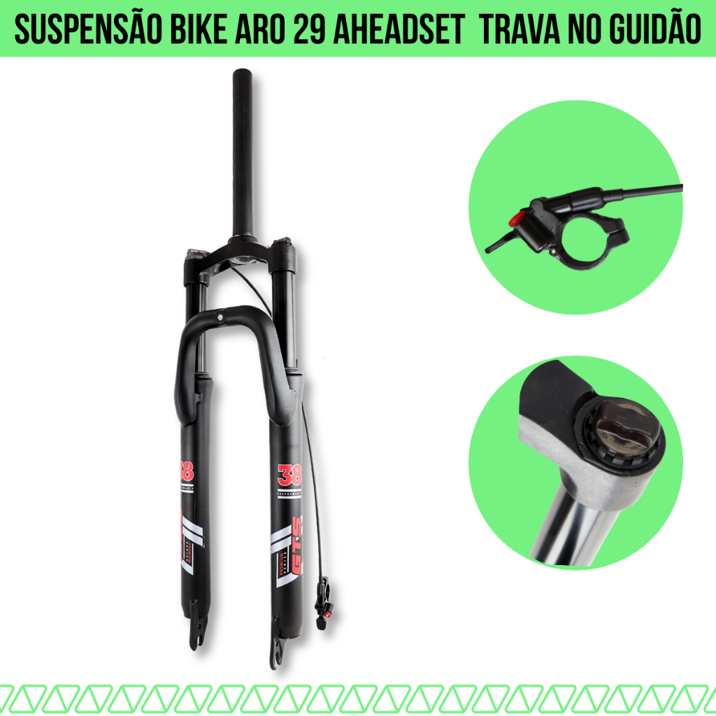 Suspensão Bike Garfo Amortecedor Bicicleta Aro 29 GTS com Trava No Guidao Aheadset Mtb