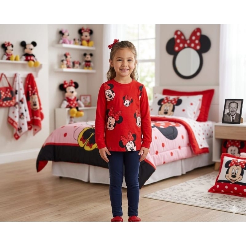 Camiseta Infantil Minnie Manga Longa Meia Estação 100% Algodão