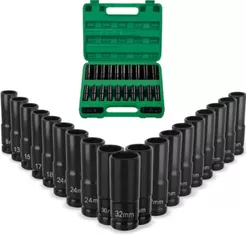 Kit Jogo Soquete Impacto 15 Peças Sextavado 1/2 8-32 Mm Chave Canhão Chave Impacto