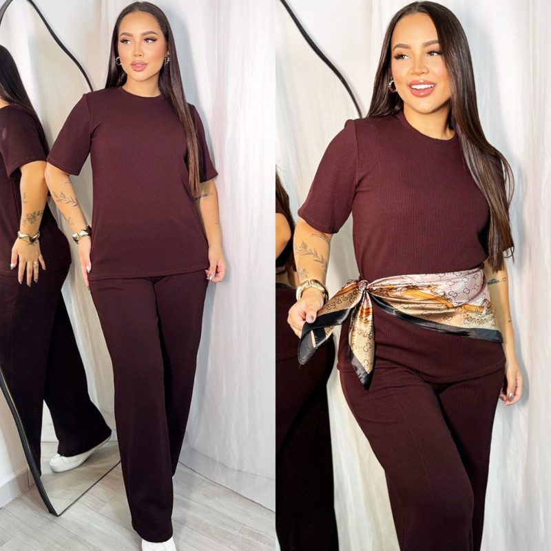 Conjunto Feminino Anarruga Premium Não Amassa Blusa Oversized Calça Pantalona M ao GG