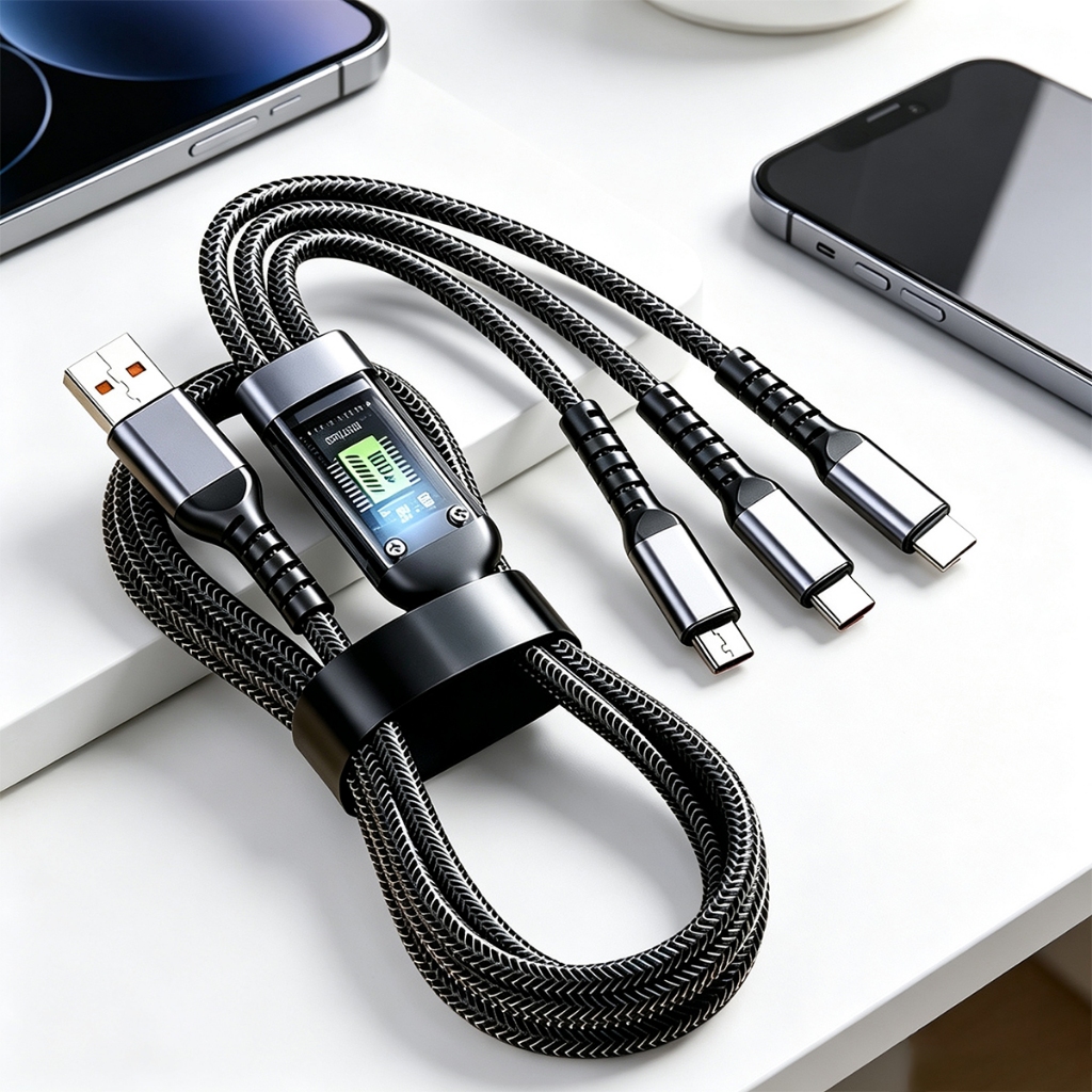 🔋 Cabo Carregamento Rápido 3 em 1 |Compatível iPhone Android Type-C ⚡ -A1