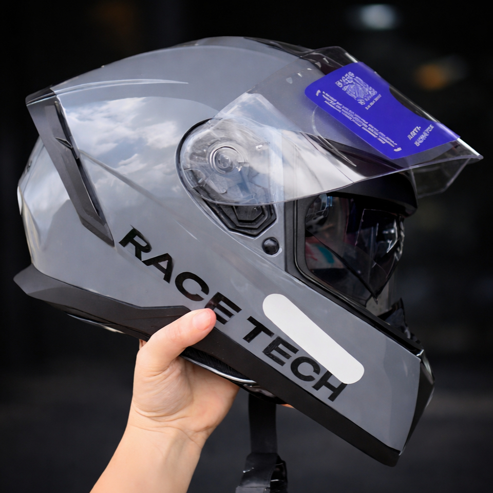 CAPACETE MOTO RACE TECH VOLT MONOCOLOR NARDO CINZA ORIGINAL COM ÓCULOS SOLAR LANÇAMENTO BARATO