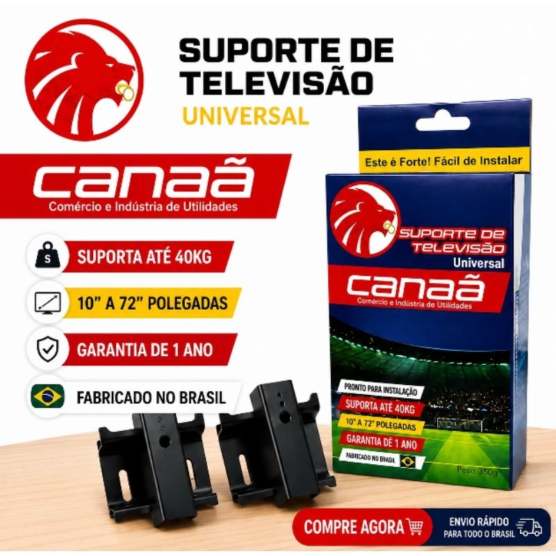 Suporte fixo TV Canaã Preto vesa universal LED LCD 4k Parede e Paniel de 20 a 70 Polegadas