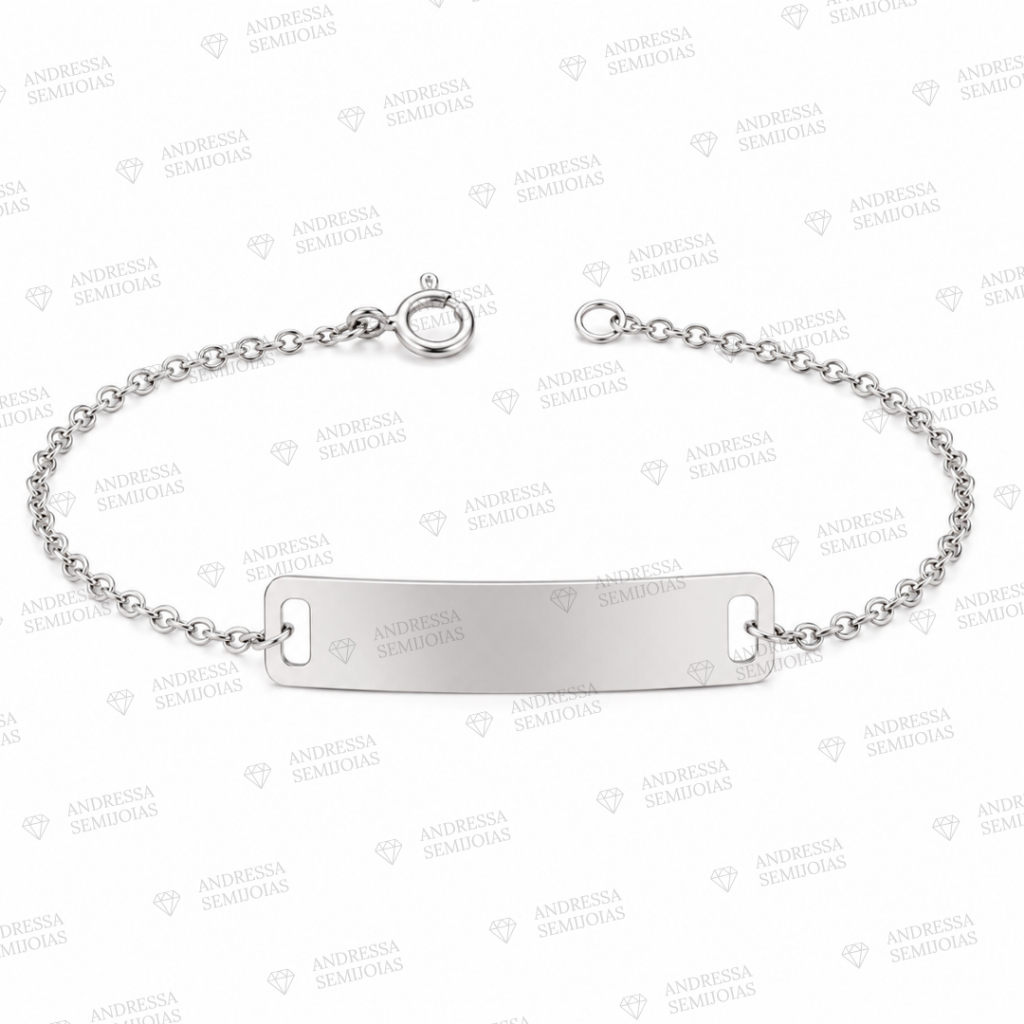 Pulseira Infantil Plaquinha Lisa Gravação Nome Bebe Aço Inox Menino Menina