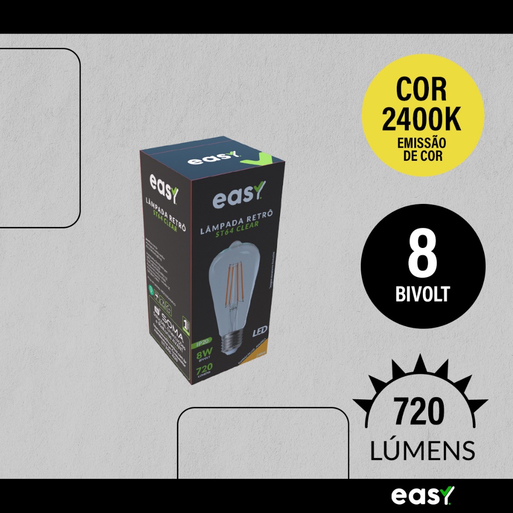 Kit 10 ou 20 Lâmpadas Led ST64 Vintage Clear 8w 2400k Branco Quente E27 Bivolt Easy · foto 2