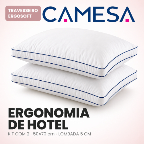 Kit 2 Travesseiros Camesa Ergosoft 50x70 Macio Antialérgico Fibra Siliconizada Qualidade Premium