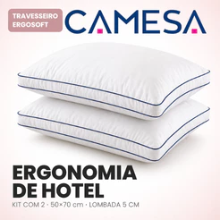 Kit 2 Travesseiros Camesa Ergosoft 50x70 Macio Antialérgico Fibra Siliconizada Qualidade Premium