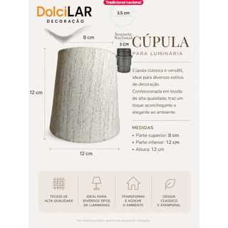 kit com 6 Cúpulas para Lustre abajur Luminárias arandelas pendentes Cônica 8x12x12 Soquete  Padrão Nacional E27 tecido