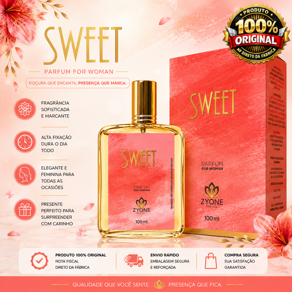 Perfume Sweet Zyone Feminino Alta Fixação 25% de Essência Importada Parfum