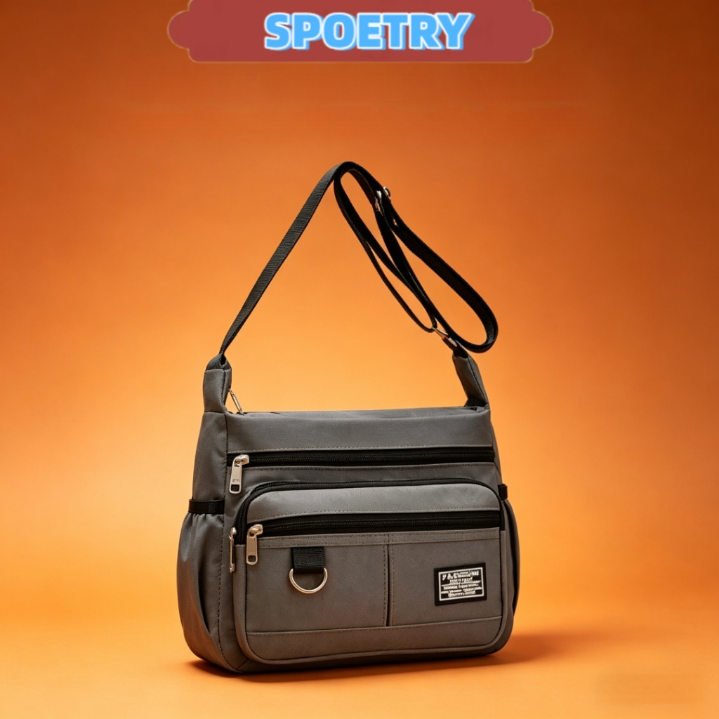 Bolsa Transversal Masculina Oxford Impermeável Grande Capacidade 30x12x24cm Bolsos Frontal e Traseiro Portátil Prática