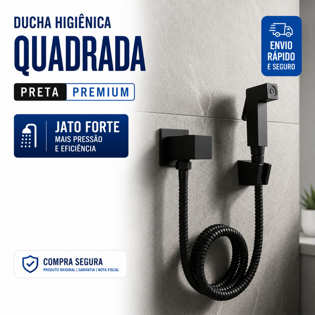 Ducha Higiênica Banheiro Lavabo Lavatório Preto Fosco Quadrada 100% Metal Luxo