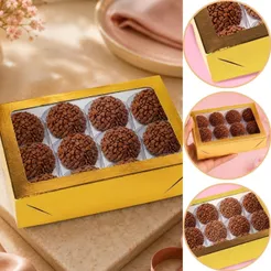 10~50 CAIXA LAMINADA C/ VISOR (12 DOCES) 4x16x12 cm OURO 4673 (CHOCO)