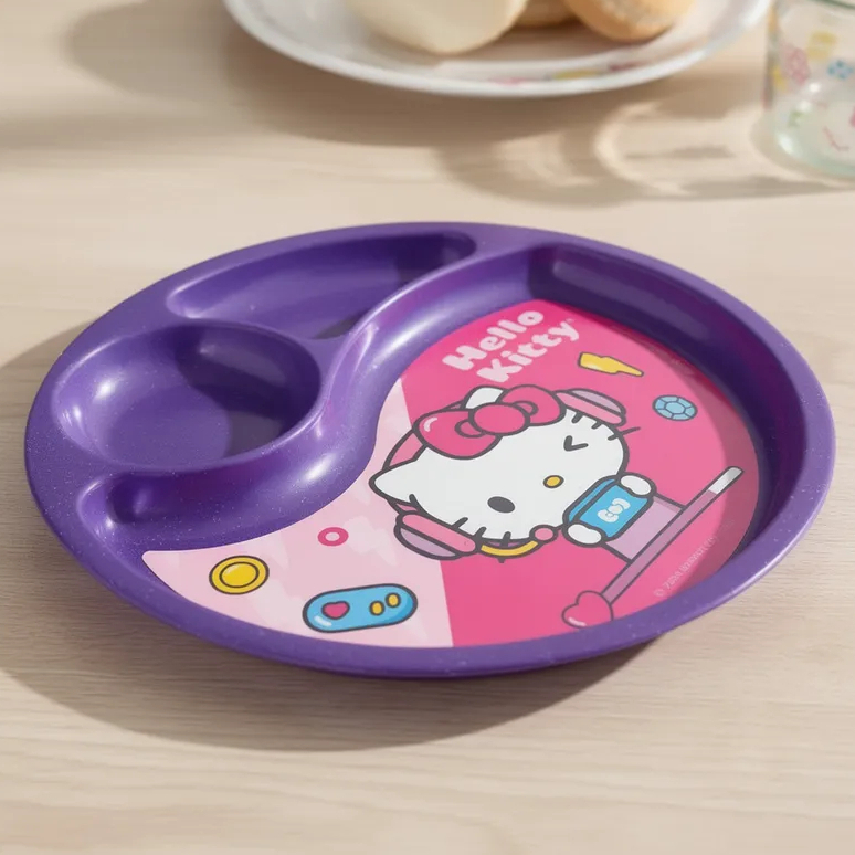 Prato Hello Kitty Infantil Criança Bebê Com Divisórias Lilás Plastico POTTE