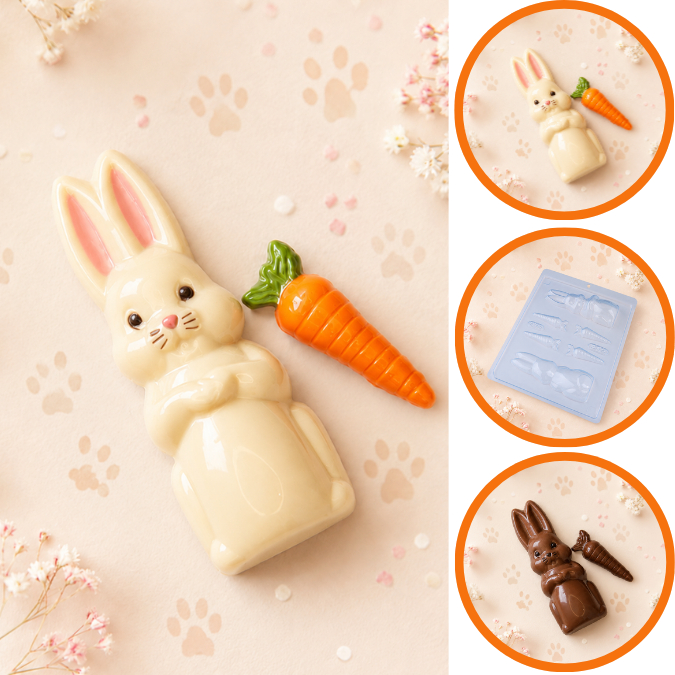 1~10 Forma Simples - Coelho com Cenoura 232 (L7) em Acetato BWB Para Bombom e Doces de Chocolate. (CHOCO)