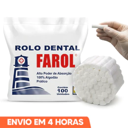 Algodão Rolete Hidrófilo Rolo Dental Odontológico 100un Marca Farol