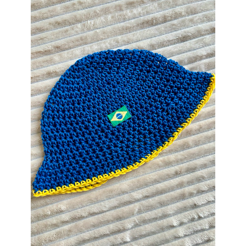 Bucket Hat Brasil Infantil Crochê Gabi Crochê Chapéu Criança Copa 2026 Unissex