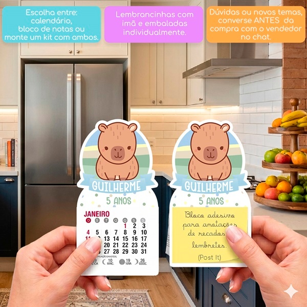 CAPIVARA AZUL LEMBRANCINHA DE MINI CALENDÁRIO OU BLOCO DE RECADO ARTIGO DE FESTAS
