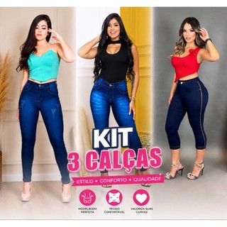 KIT 3 CALÇAS FEMININAS Levanta bumbum Moderna Minimalista atemporal cintura alta