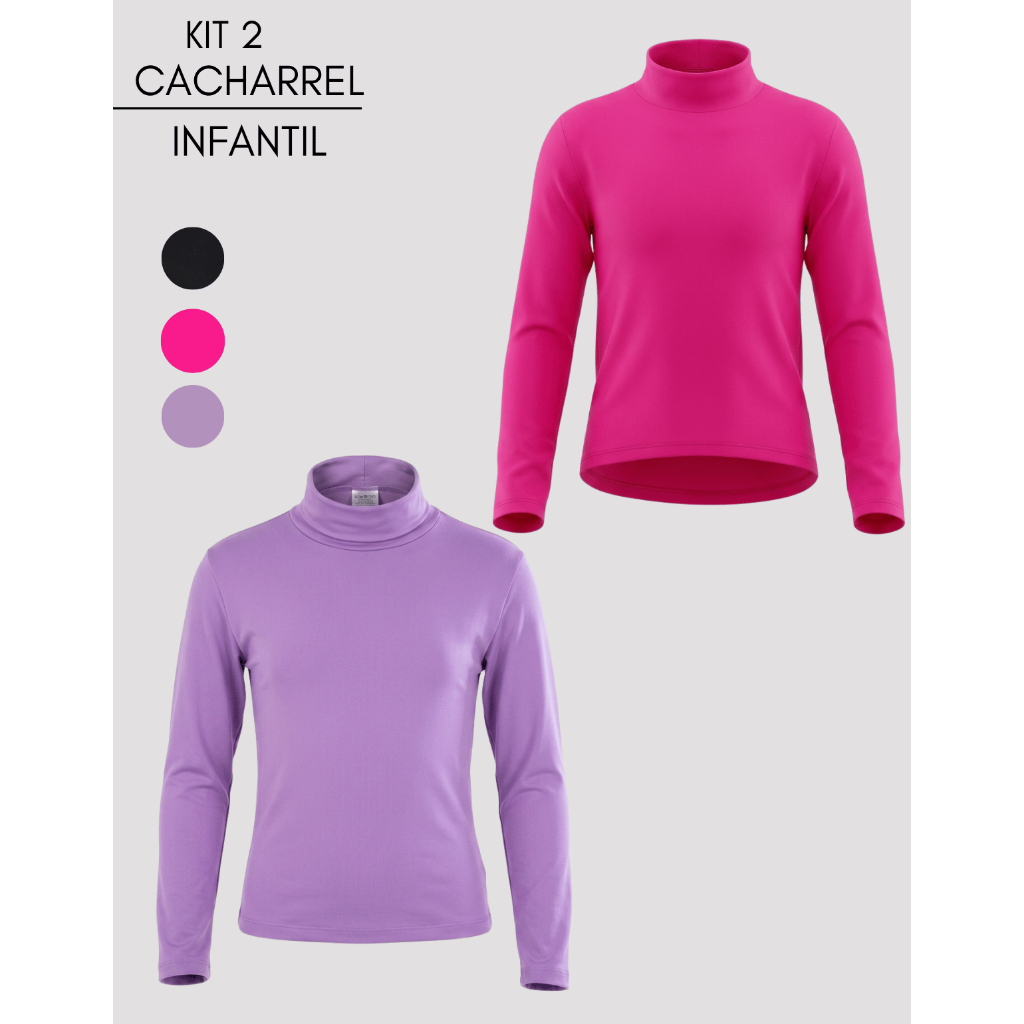 Kit 2 Blusa Gola Alta Manga Longa Infantil Para Meninas Moda Inverno Frio Blusa Básica