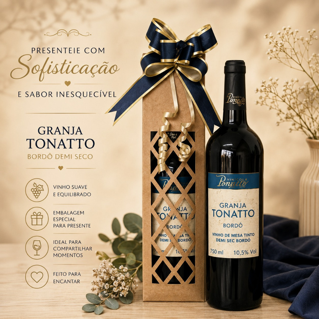 Vinho Tinto Demi Sec Bordô Granja Tonatto P/ Presente 750ml