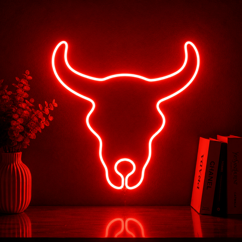 Luminária Led Neon Touro 25 Cm Bivolt Letreiro Decoração Açougue Quarto Festa Balada Luz Parede Iluminação