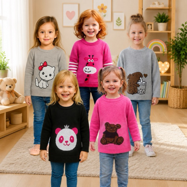 Kit com 3 Blusas de Lã Infantil Para Menina