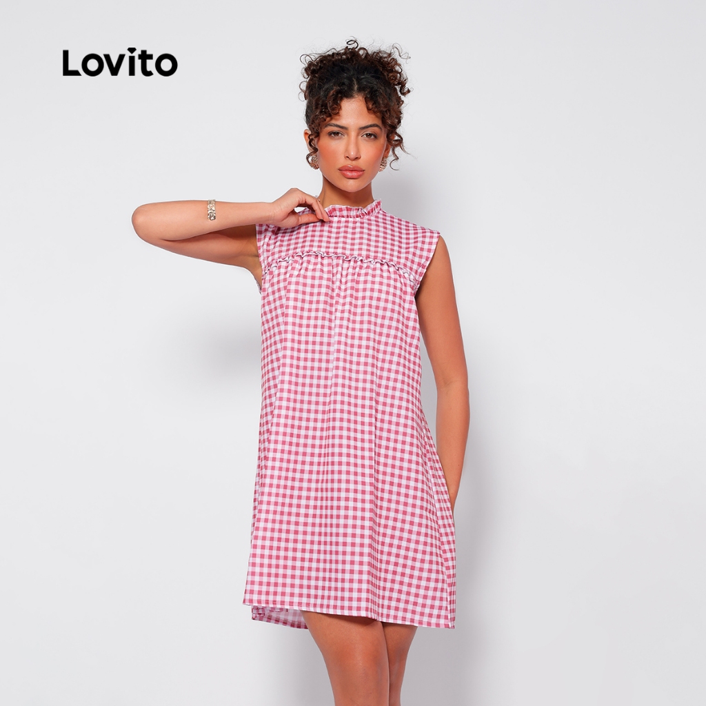 Lovito Vestido Feminino Curto Xadrez DRB174BRL203