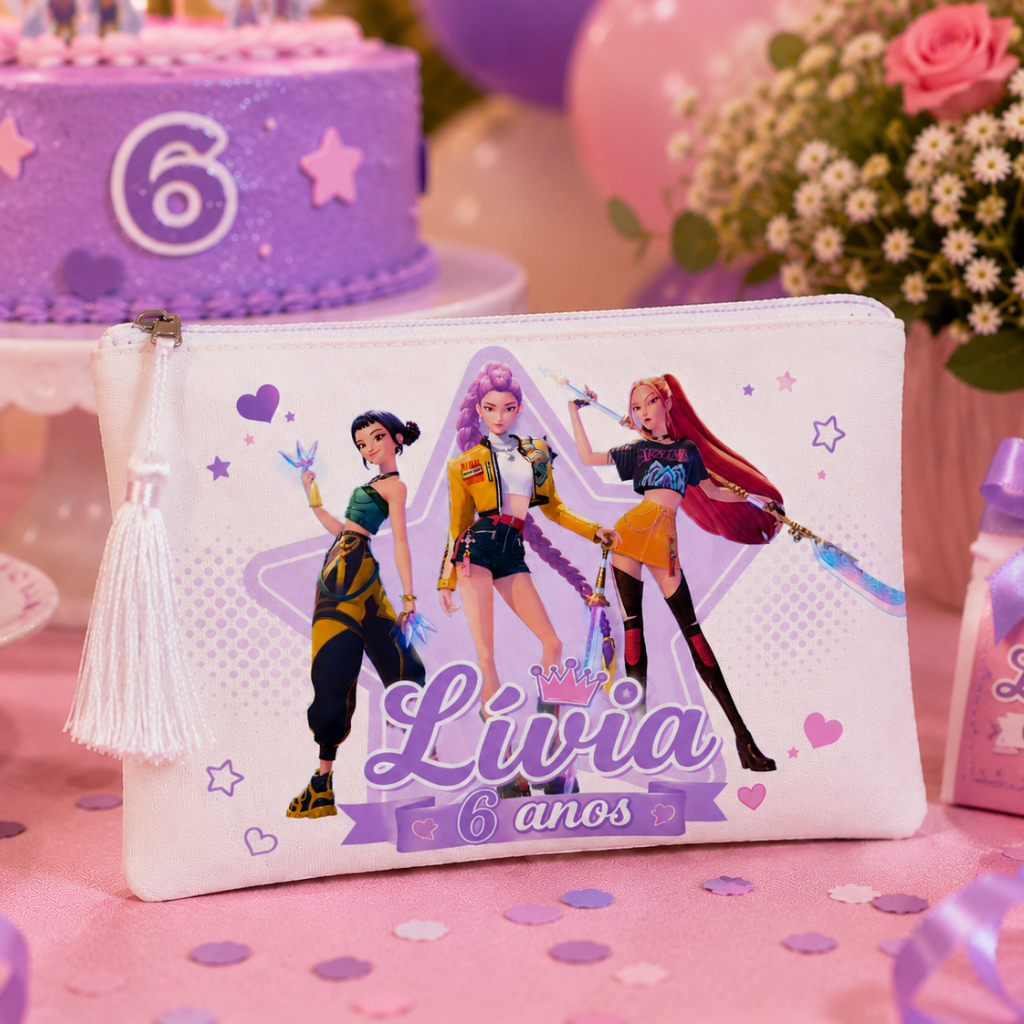 kit com necessaire lembrancinhas Para Festa Infantil aniversário- Guerreiras Do K-pop