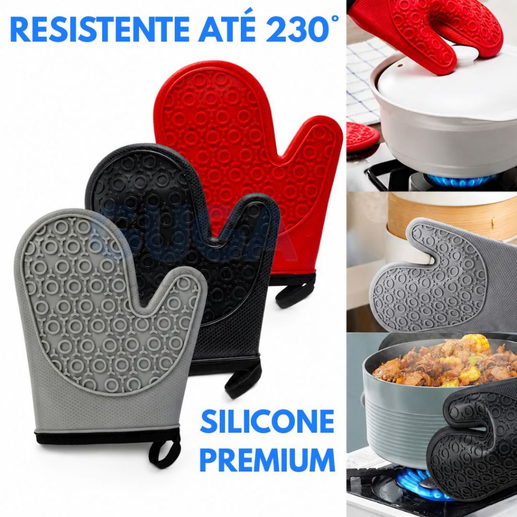 Luva Térmica Silicone Antiaderente para Cozinha e Churrasco