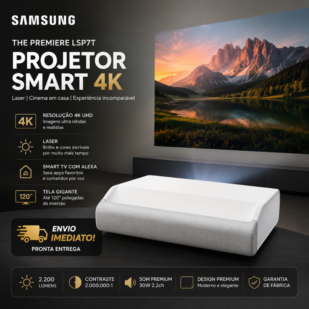 Projetor Samsung The Premiere LSP7T 4K Laser Smart TV Alexa 120”