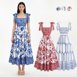 Vestido de Férias Estampa Tribal e Boho Chic Vestido De Verão/Primavera Para Mulheres