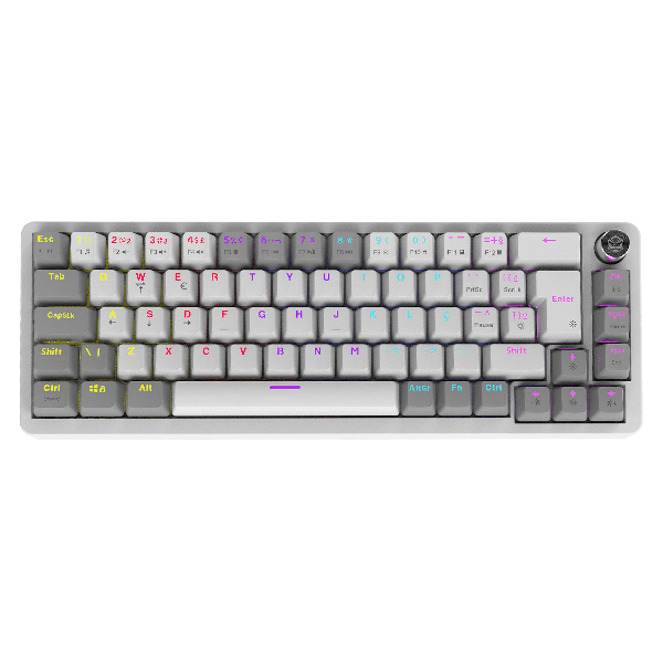 Teclado Mecânico 65% Pcyes Mecka White Ghost - Switch Blue - Led Rainbow - Tpmkwgbl