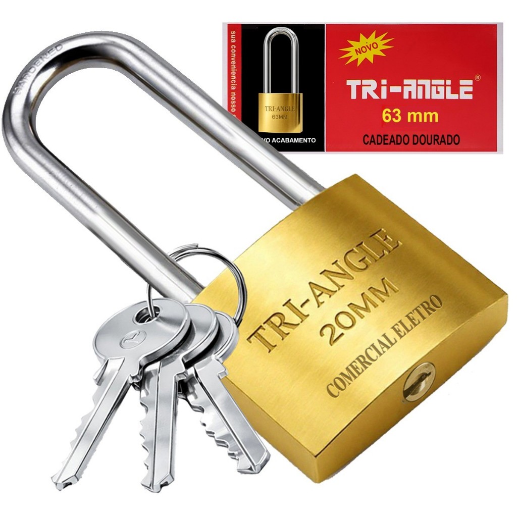 Cadeado TrianGle Alça Longa  63mm C/ 3  Chaves Proteção Antifurto Para Portão Garagem Estoque