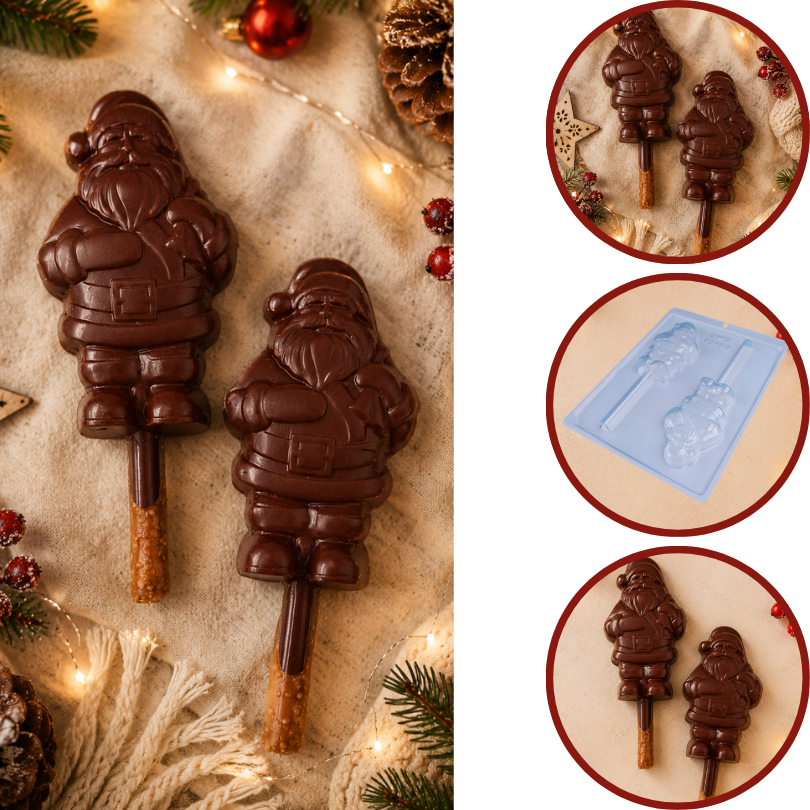1~10 Forma BWB PRETZEL PAPAI NOEL 85g simples de acetato para chocolate natal 2023 Cód. 10453 (CHOCO)