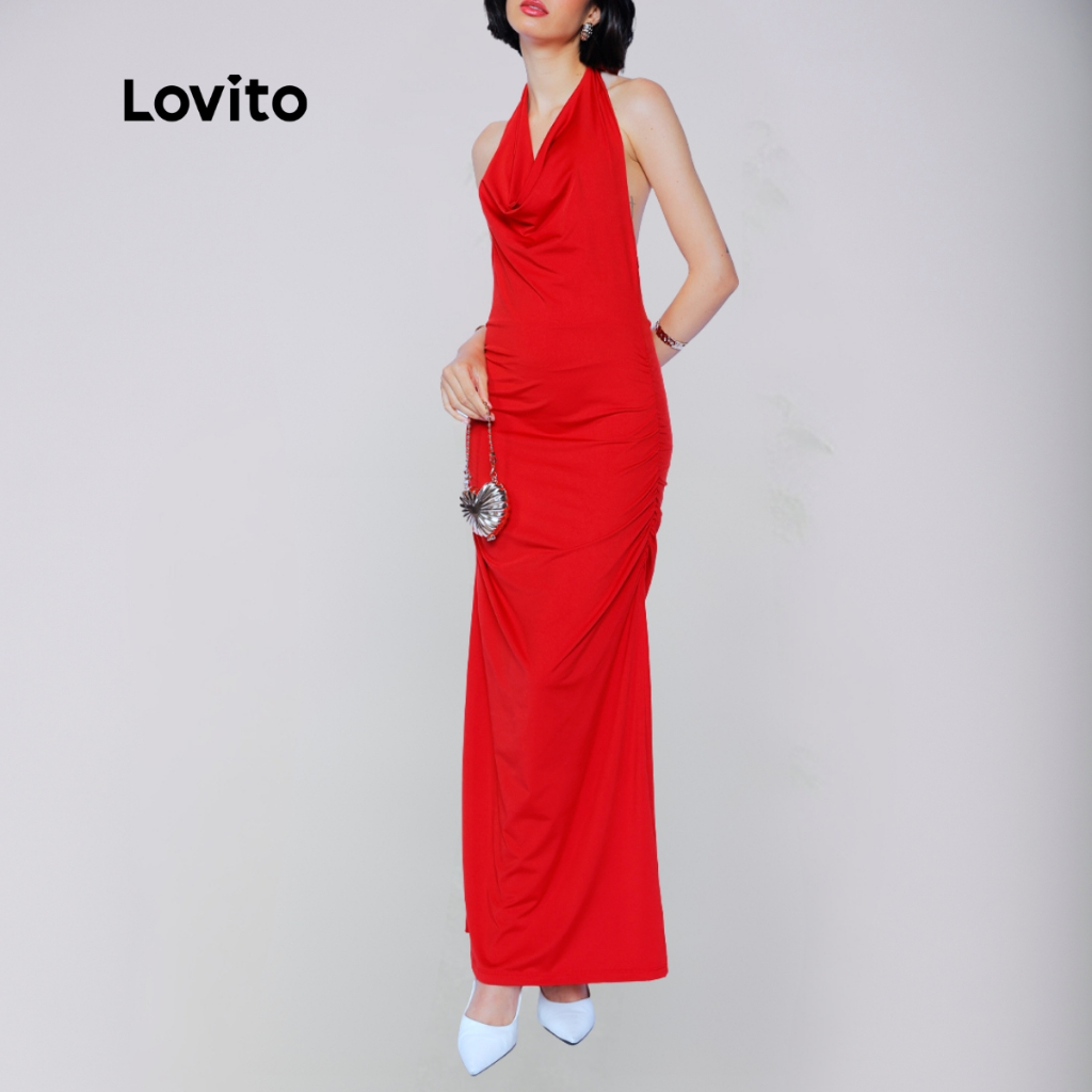Lovito Vestido Feminino Decote Degagê DRB935BRL965