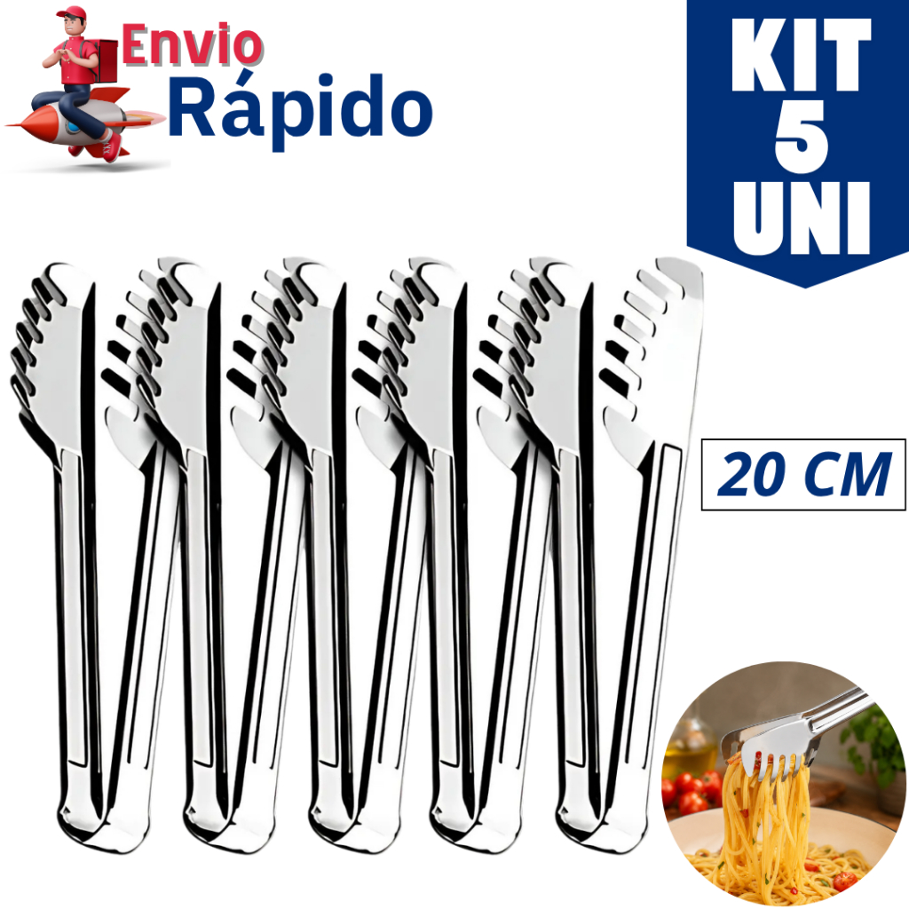 Kit 5 Pegador De Massas Macarrão E Talharim 20cm 100% Em Aço Inox Profissional Para Cozinha Restaurante Lanchonete