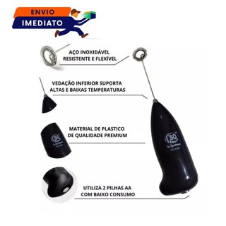 Misturador Mini Mixer Elétrico Batedor Inox Café Chá Bebidas Vitaminas Milk Shake Multiuso Universal