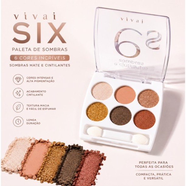 Kit 6 Sombras Vivai Cores Cintilantes Sombra Matte Paleta Maquiagem Barata