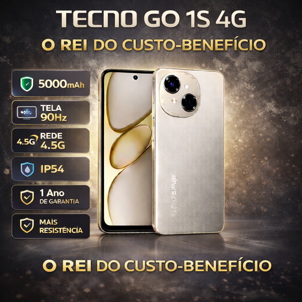 Celular Tecno Spark Go 1S 4G 64GB Smartphone Bateria 5000mAh 90HZ IP54 VERSÃO GLOBAL Garantia 1 Ano