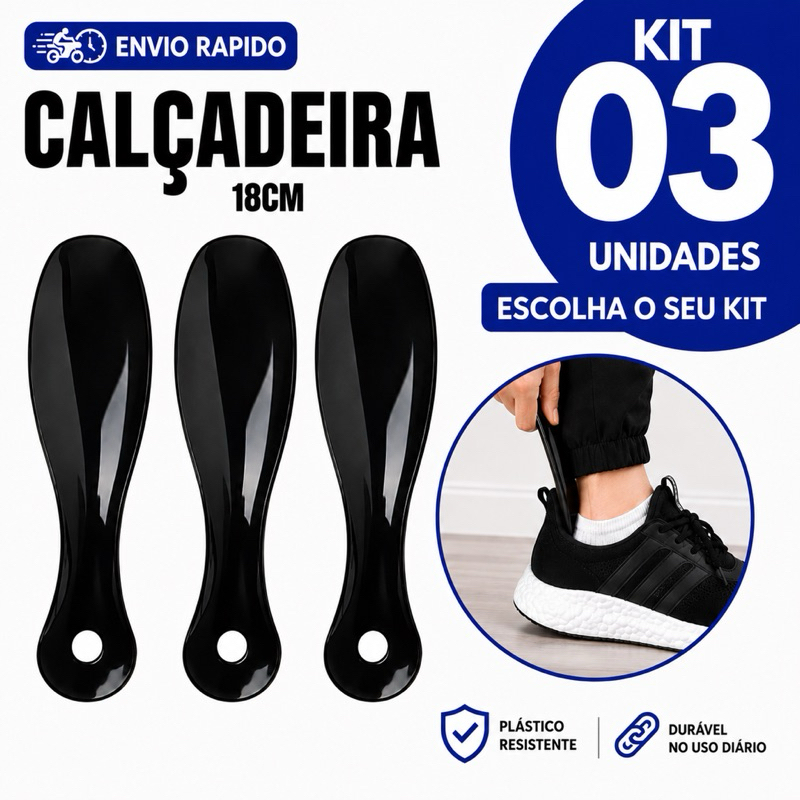 Kits de Calçadeira de Plástico para Sapato Tênis Bota Calçados Calçador 18cm Cores Variadas Bege ou Preto