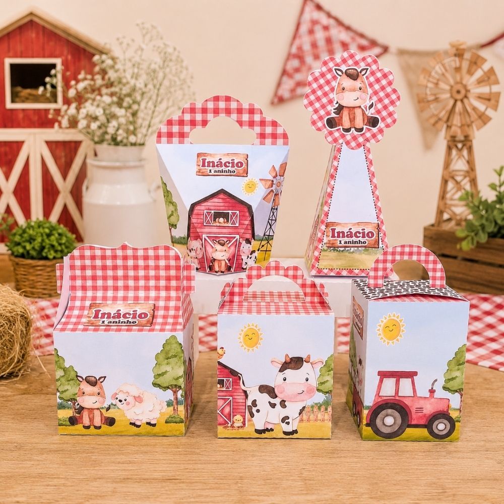 ENVIO RÁPIDO Kit Caixinhas Personalizadas Fazendinha - Lembrancinhas pra Aniversário - SEMI-MONTADOS