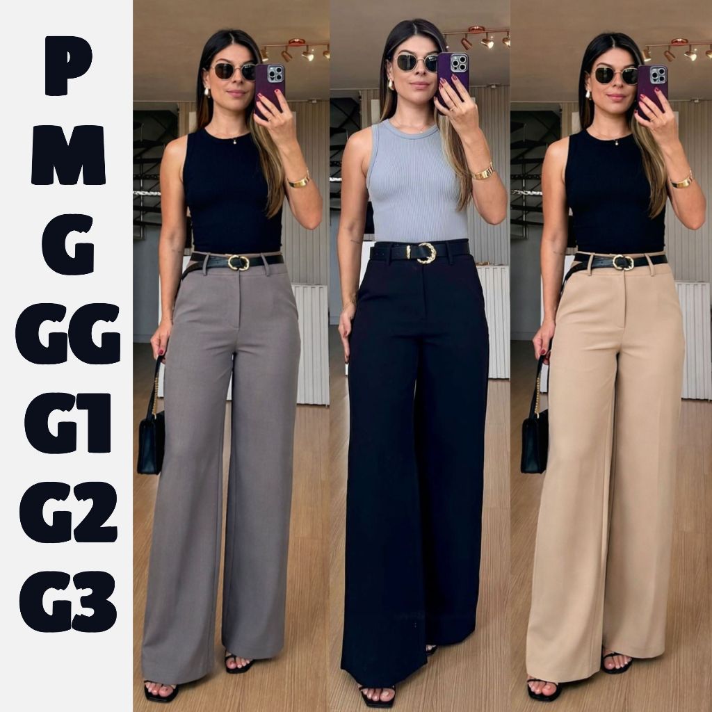 Calça Pantalona Social Wide Leg Tecido alfaiataria  Marrant -Luiz Twill