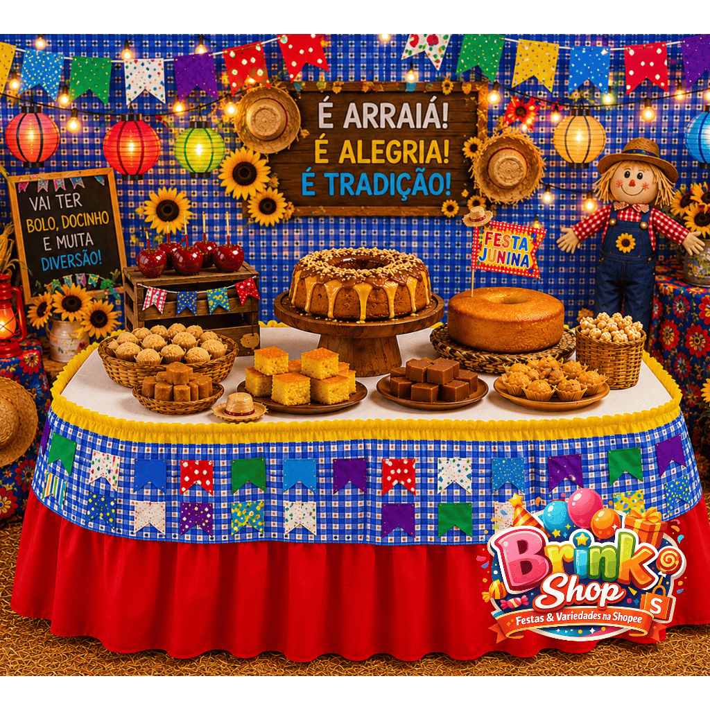 Saia Babado Festa Junina Arraiá TNT festa aniversario mesa bolo decoração toalha