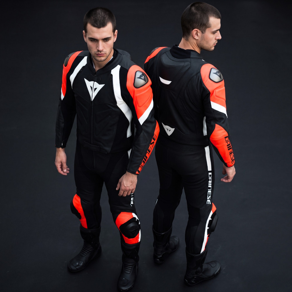 Macacão Masculino Esportivo Dainese Avro 4 Couro Preto Vermelho Branco