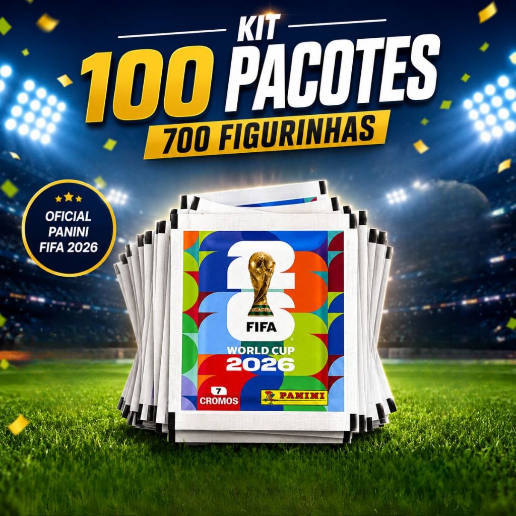 Kit 100 Envelopes Figurinhas Copa do Mundo 2026 – Oficial Panini