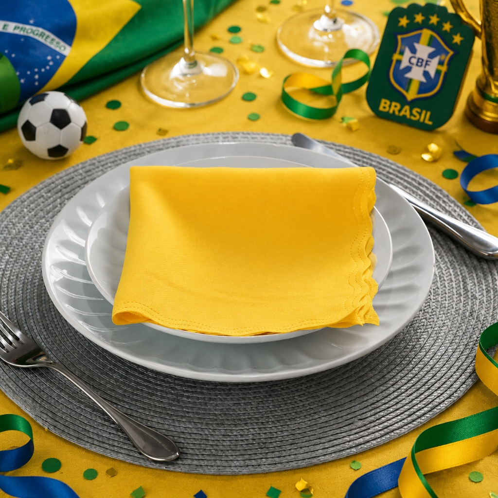 Guardanapo de Tecido Oxford Copa do Mundo Brasil Kit 33cm ACABAMENTO A LASER Seleção Brasileira Mesa